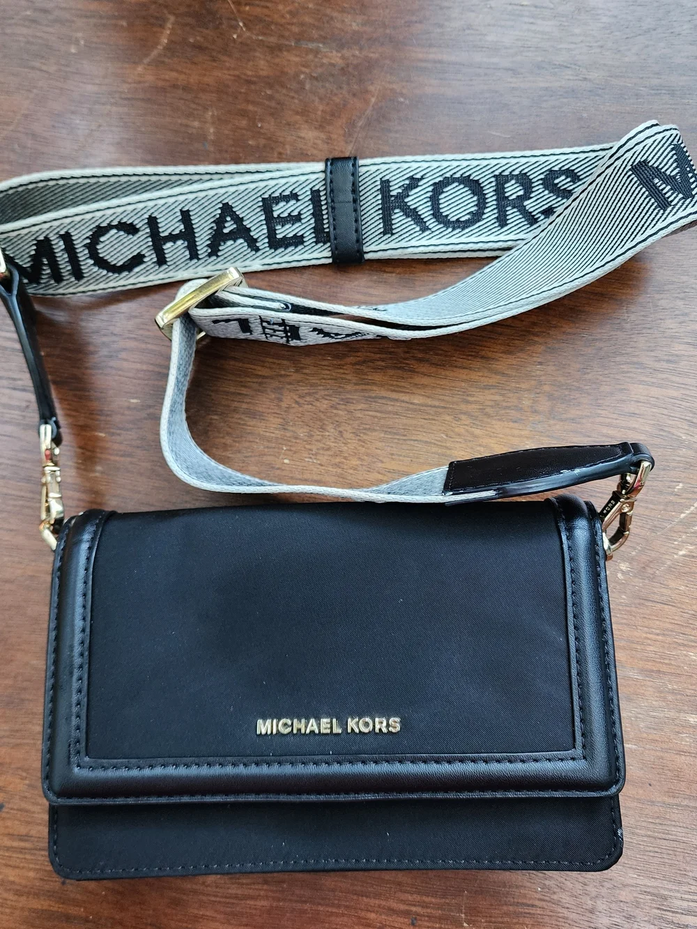 Michael Kors Jet Set Nylon Smartphone Crossbody Bag Black Logo Strap